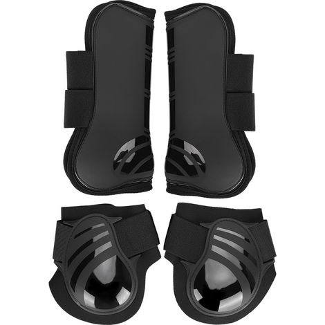 2 paires de bottes de cheval élastiques épaisses en PU, bottes avant et arrière, protection des jambes pour l'entraînement, le saut, noir L (1/5)