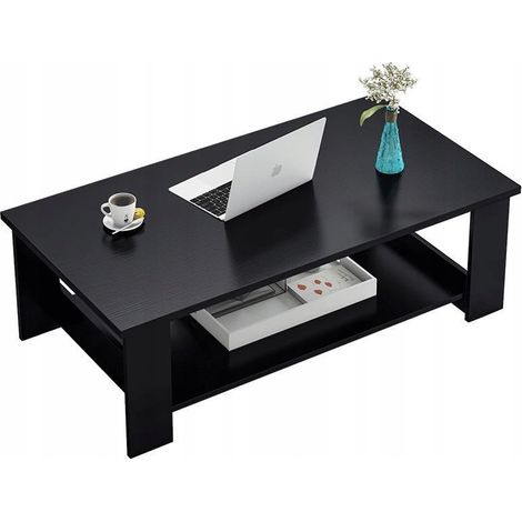 Tavolino da caffè nero in stile loft, 100 cm, con ripiano. Ideale per un soggiorno grande e moderno. (1/5)
