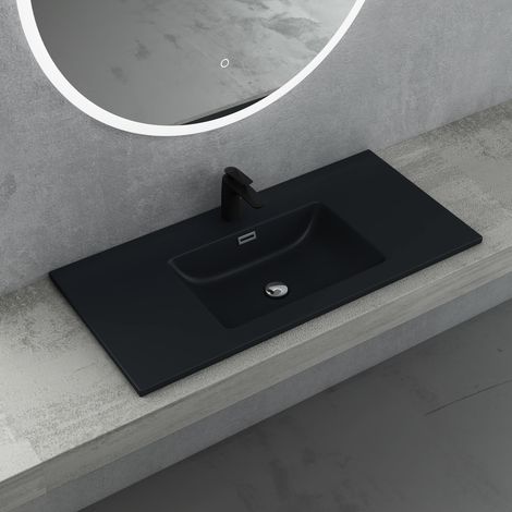 doporro Lavabo Empotrado Antracita Mate Baño 100x48x14 cm Lavamanos Rectangular de Mármol Fundido Colossum02