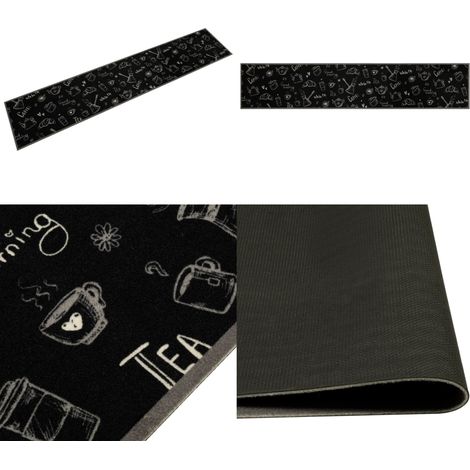 Küchenteppich Waschbar Morgen Schwarz 60x300 cm Samt - Küchenläufer - Samt - Laufmatte - Anti-Rutsch - Maschinenwäsche - Home & Living (1/5)