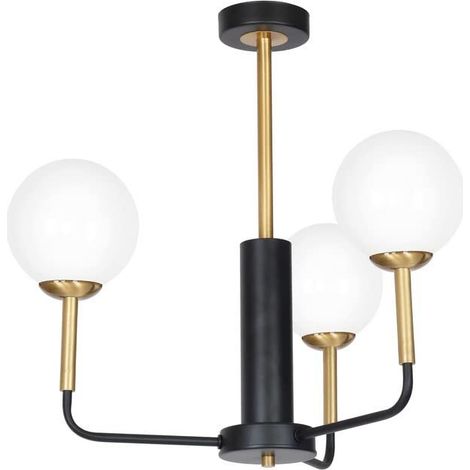 Lustre, Métal, Verre, Noir, Or, Blanc
