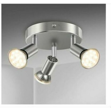Plafonnier à spots LED IP44 – 3x GU10 orientables – Éclairage réglable 3000K – Métal et verre plaqué chrome – Pour salle de bain et espaces humides (1/5)