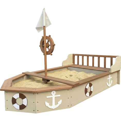 Axi Doris Bac À Sable, Forme Bateau, En Bois - Beige  Avec Gouvernail Rotatif Sur Le Mât  Bâche Et Toile De Fond Incluses - 153 X 90 X 100 Cm