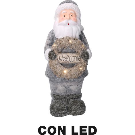 Babbo natale resina led con ghirlanda grigio cm21,5x19,5h51 (1/4)