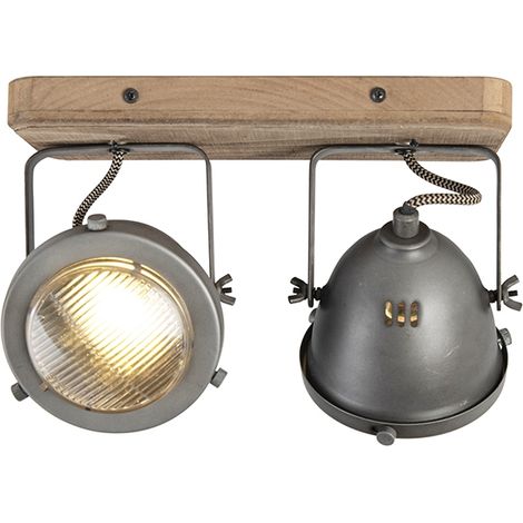 Industrial spot steel with wood tiltable 2-light - Emado
