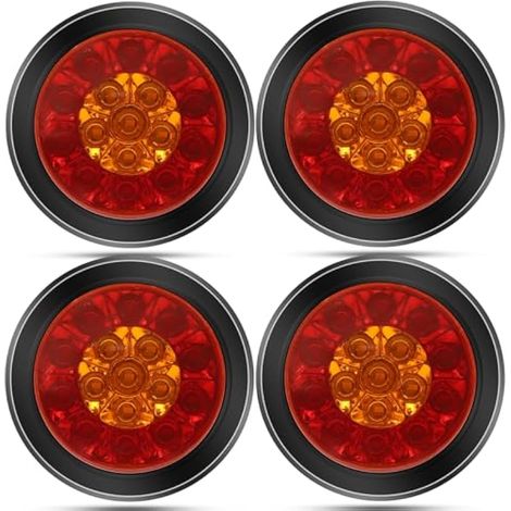Biqing 4 Inch Feu Arriere Remorque LED Feux Remorque LED 24V Rond Feux Stop/Clignotants/Lumières de Conduite Etanche Multifonctionnel pour Tracteur Caravane Camion Voiture (Bordure noire, 4) (1/5)