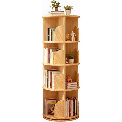 Bibliothèque Rotative 360° Bois Massif 4 Niveaux 39x39x129 cm (1/5)