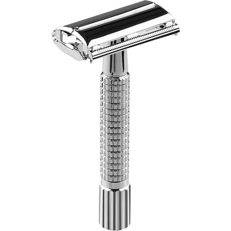 Tondeuse à barbe manuelle en métal, outil ergonomique double tranchant avec lame de sécurité pour homme (1/5)