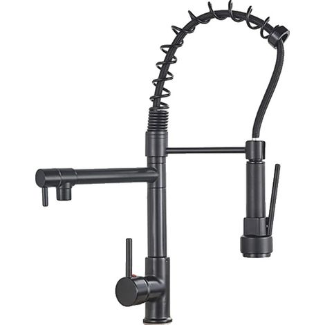 Grifo de cocina, giratorio 360 grados, cabezal rociador extraíble, negro B (1/2)