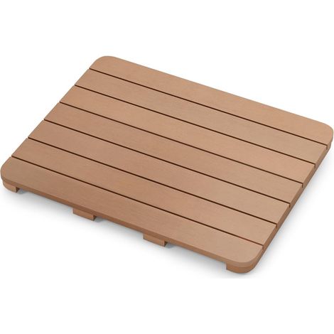 COSTWAY Toilettenmatte aus HIPS Holz-Design, Badematte bis 150kg belastbar, Badvorleger rutschfest, Saunamatte wasserdicht für den Innen- und Außenbereich (Braun, 60 x 48 cm) (1/5)