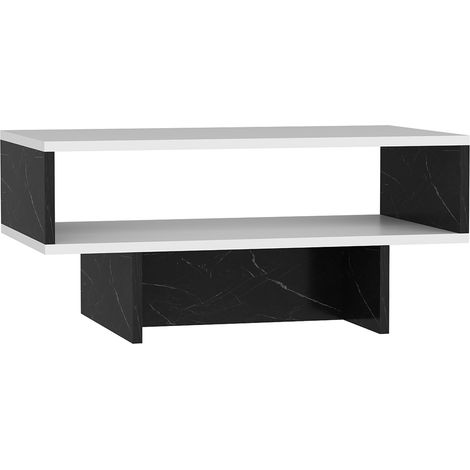 Tavolino con vano portaoggetti 37 x 80 x 45 cm marmo bianco / nero 030008471