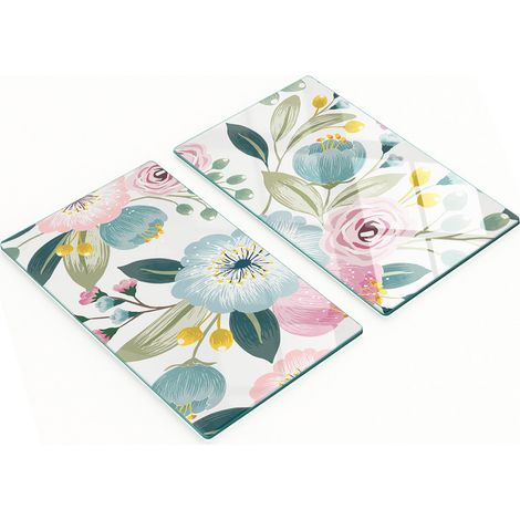 Tablas de cocina de vidrio templado con estampado de flores primaverales, 2 x 30 x 52 cm. (1/5)