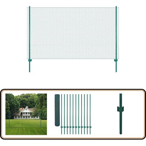 Clôture en grillage métallique avec poteaux Acier 25x1,5 m Vert - Clôture Métal - Clôture Rigide - Clôture Jardin - Clôture Poule - Clôture Chien