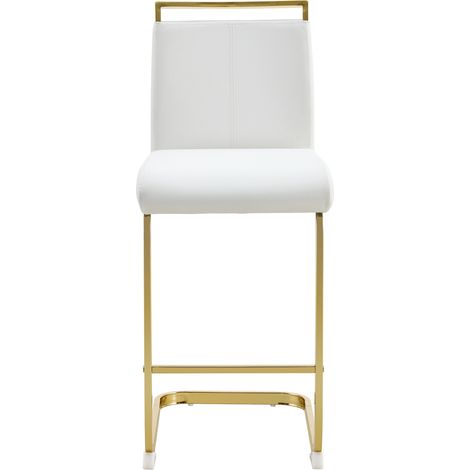 Set di 2 sgabelli bar in stile nordico in ecopelle bianca con gambe in metallo oro, altezza 96,5 cm (1/5)