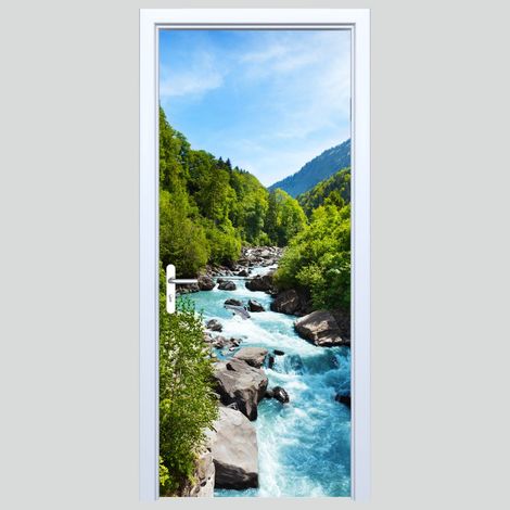 Adhesivo de tela para puerta con diseño de arroyo de montaña 092PD