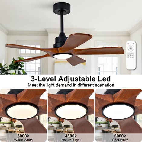 Ventilateur de plafond Hyundai 42 pouces, 5 pales, avec éclairage et télécommande, 6 vitesses réversibles, 3CCT, variateur, idéal terrasse/salon/salle à manger (1/5)