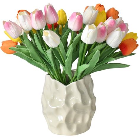 Jarrón de Cerámica Moderno, Florero Elegante para Flores Frescas o Secas,Oficina o Regalo - 1 Pieza, 11x15 cm, Color Crema (1/5)