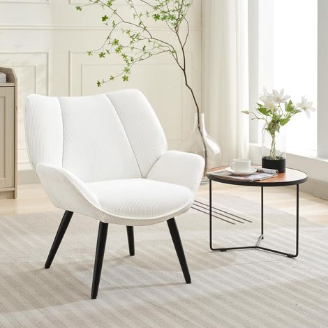 Lounge-Sessel aus Cord mit Flügellehne, Weiß, 130kg Tragkraft (1/5)