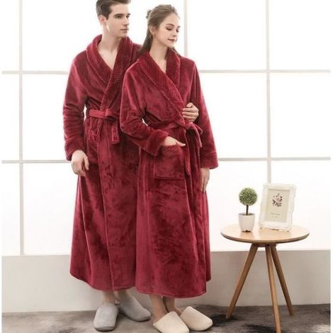 Unisex Bathrobe - XL Size - Cotton Terry - Red - Spa Comfort