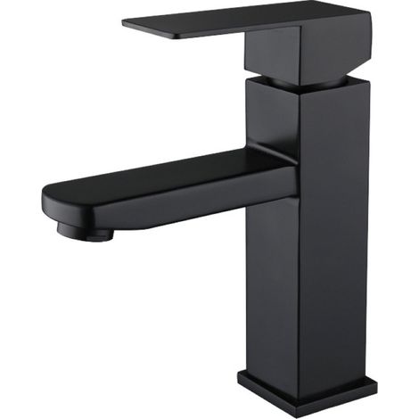 Robinet Lavabo - Bec Fixe - Acier - Finition Noir - Pour Salle De Bain Et Cuisine - 1 Pièce (1/5)
