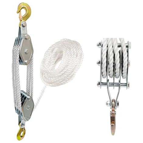Système Poulie Levage avec Crochet Acier Galvanisé Corde Nylon Palan Hauteur Maximale Cordes Manuel pour Soulever et Déplacer Charges Lourdes (1/5)