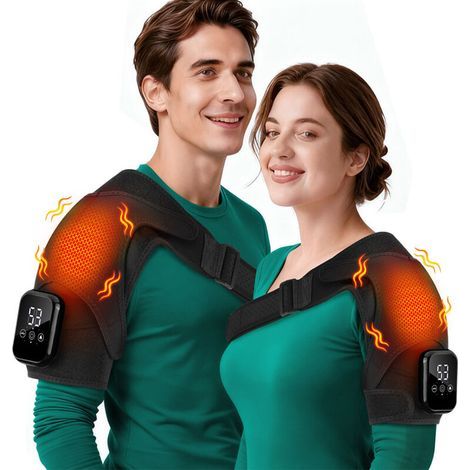 Attelle d'épaule chauffante : Dispositif de physiothérapie thermique — Massage par vibrations et soutien chauffant, avec 3 modes de vibration et 3 niveaux de chaleur-Karteo (1/4)