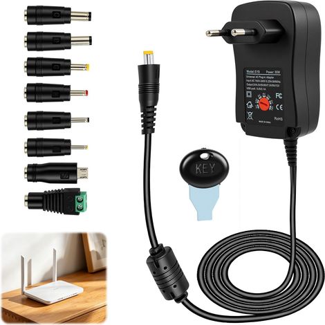 3-12V 30W Adaptateur Secteur Universel Multi Tension, Transformateur avec AC DC, Alimentation, Port USB 5V 2.1A, et 8 Connecteurs DC, 2000mA Max, pour LED, Routeurs, TV Box, Caméras CCTV (1/5)