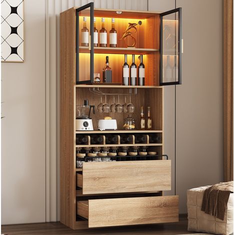 Vitrine mit Glastüren und LED-Beleuchtung, 80 x 40 x 180 cm, MDF Natur (1/5)