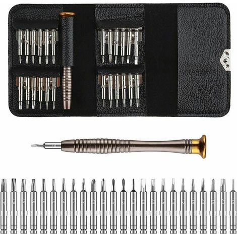 Kit Tournevis Précision - 25 Embouts - Poignée Magnétique en Alliage - Étui Cuir Portable - Pour Réparation Électronique (1/3)