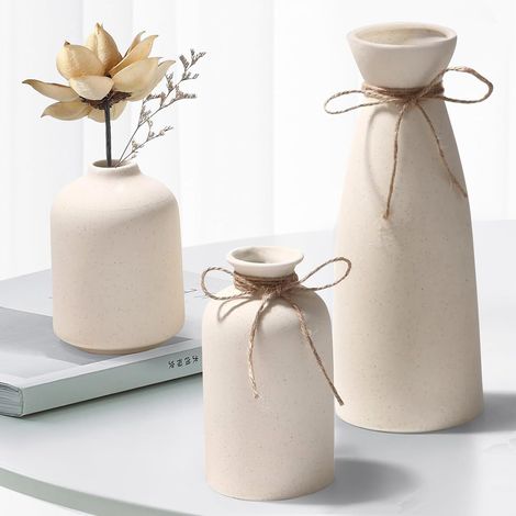 Lot de 3 vases en Céramique, Beige Vase Decoratif Design Moderne, pour Salon, Chambre à Coucher, Style Nordique Simple, Décoratifs Pampas Herbe et Fleurs Séchées (1/5)