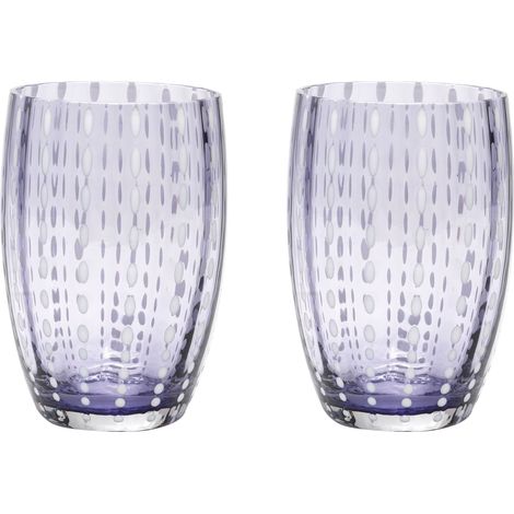 Zafferano Perle Bicchiere Lavanda - Vetro Colorato Soffiato a Bocca, 32 cl, Lavorato a Mano - Set da 2 Tumblers Artigianali per Acqua o Cocktail
