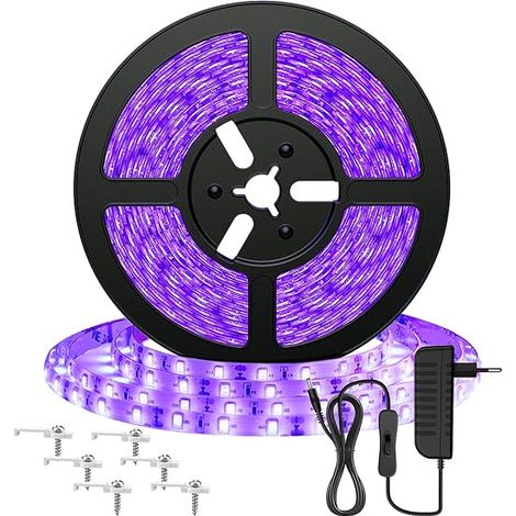 5M UV LED Strip, Black LED Strip Light, 12 V 2835 Purple Light, 300 LEDs Ultraviolet Mood Lighting for Halloween, Christmas, DJ Party, Disco, Body Painting, Neon Painting (1/5)