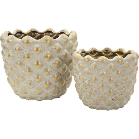 Lot de 2 Cache-Pots en Céramique "Pepitas" 23cm Gris & Or (1/5)