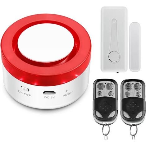 Tür- und Fensteralarm, drahtlose Hausalarmanlage mit magnetischer Türklingel zur Tür- und Einbruchserkennung, Garagensirene mit 2 Fernbedienungen, 120 dB laut (1/4)