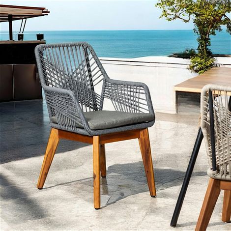 Chaise de jardin grise en corde tressée et pieds bois FSC® GRENADE (1/5)
