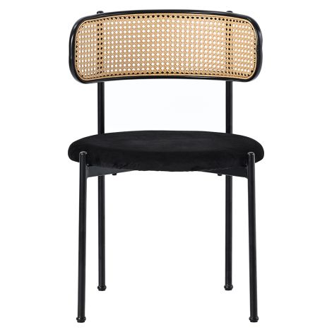 Chaises de salle à manger en velours (Lot de 6) — Chaises d'appoint modernes et minimalistes à quatre pieds de support en métal  Design style rotin  Adaptées au salon et à la chambre — Noir