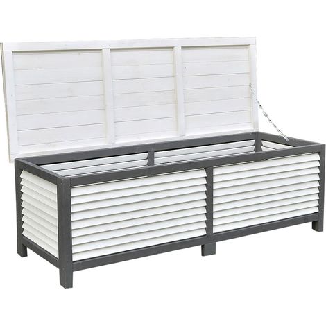 Cuscino scatola 140CM Cuscino scatola in legno petto giardino petto giardino scatola Cuscino scatola petto grigio / bianco (1/5)