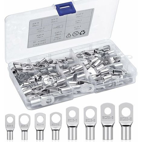 Kits de terminales de crimpado para baterías eléctricas de 6 mm², 10 mm², 16 mm² y 25 mm², terminales de cable de anillo, terminales de cobre estañado, conectores SC para baterías de coche, motociclet