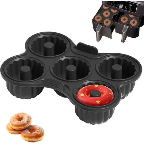 Moule a Donuts Silicone, 5 Compartiments, Noir, Réutilisable, Antiadhésif, Compatible avec Ninja AF400EU, AF451EU, AF500DE et SL400EU (21 × 16 × 5 cm) (Noir) (1/5)