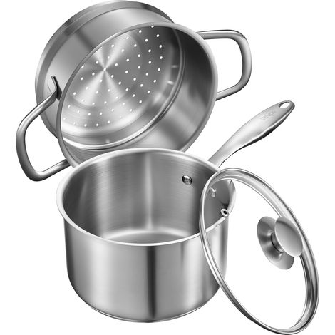 VEVOR Casseruola da Cucina, Capacita da 2,37L con Coperchio in Vetro Strato di Vapore con Manico, Pentole per Zuppa Verdure Spaghetti in Acciaio Inox, Casseruola da Cucina (1/5)