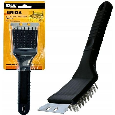 Cepillo limpiador de parrillas Erla Grida, accesorio para barbacoa, limpieza eficaz, mango ergonómico, cerdas resistentes, color negro