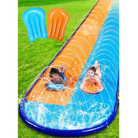22,5ft x 62in/685,8 157,5cm Toboggan Aquatique Double pour pelouse, Toboggan d'eau Robuste avec arroseur et 2 Planches gonflables, fête d'été, Jardin, activités Aquatiques en extérieur (1/5)