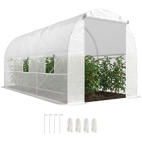 Serra a tunnel da giardino di 9 m², con porta e 6 finestre, copertura in PE da 140 g/m², 445 x 200 x 200 cm, bianca.