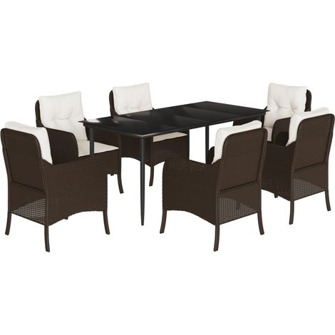 Maison Exclusive - 7-tlg. Garten-Essgruppe mit Kissen Braun Poly (1/5)