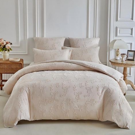 Bettwäsche-Set 135x200cm Beige mit Tufting-Schleifen-Design