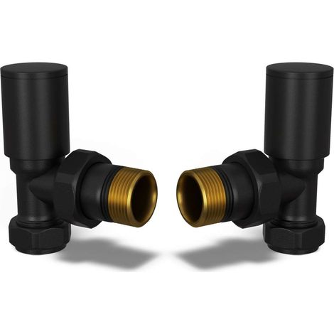 Round - Black Radiator Valves Angled 15mm