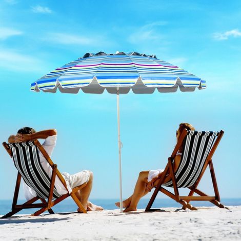 Parasol de plage 243 cm, parasol d'extérieur, parasol de plage inclinable en aluminium, bleu clair (1/5)