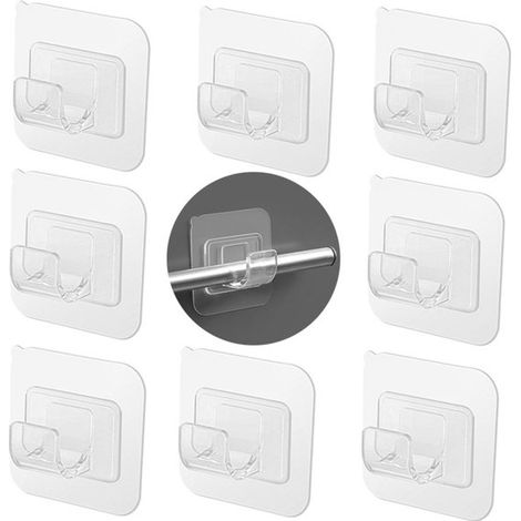 Avec 8 supports de tringle à rideaux auto-adhésifs, des crochets et des supports de tringle, vous pouvez installer vos tringles à rideaux sans percer. Transparent (1/5)