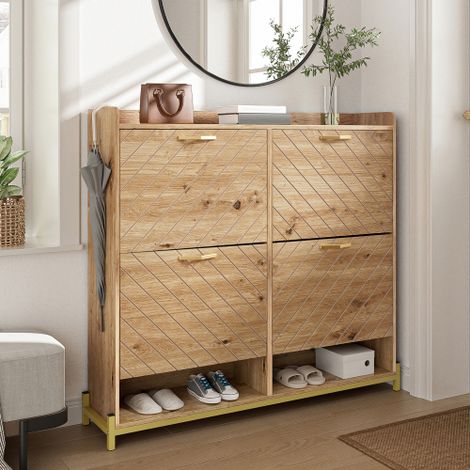 Scarpiera moderna effetto legno – Scarpiera a 4 ante – Scarpiera salvaspazio per ingresso, corridoio o disimpegno – Robusta ed elegante (1/5)