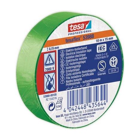 NASTRO PVC ISOLANTE IMQ TESA - VERDE MM 15 ML 10- 20 pezzi